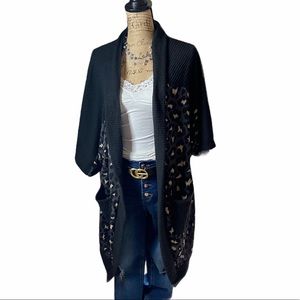 White birch black patterned short sleeve cardigan